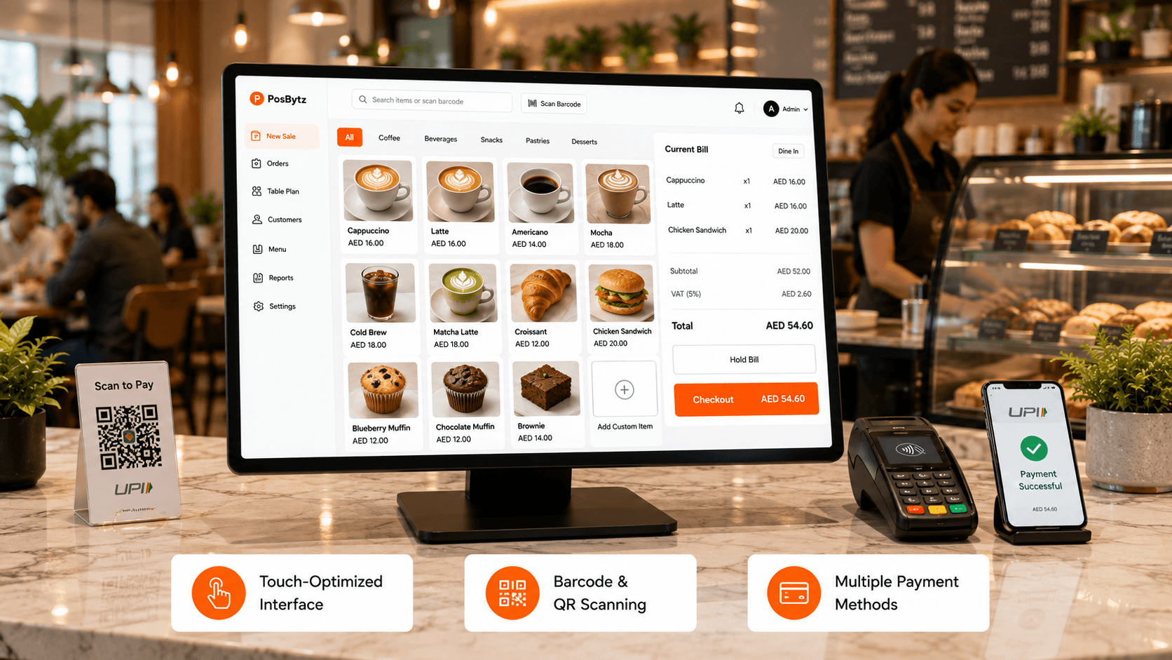 Fast checkout system for cafes with barcode and QR code scanning