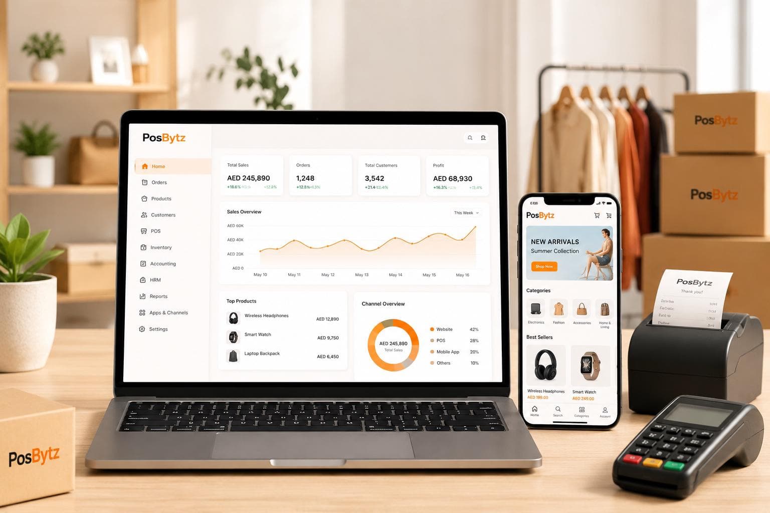 PosBytz all-in-one retail platform as a Shopify alternative with POS, e-commerce, accounting, and ERP
