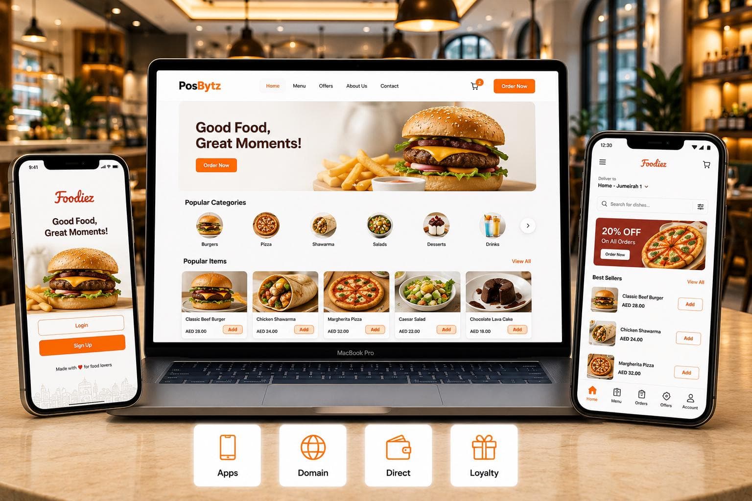 Branded restaurant ordering system with mobile apps and commission-free direct sales