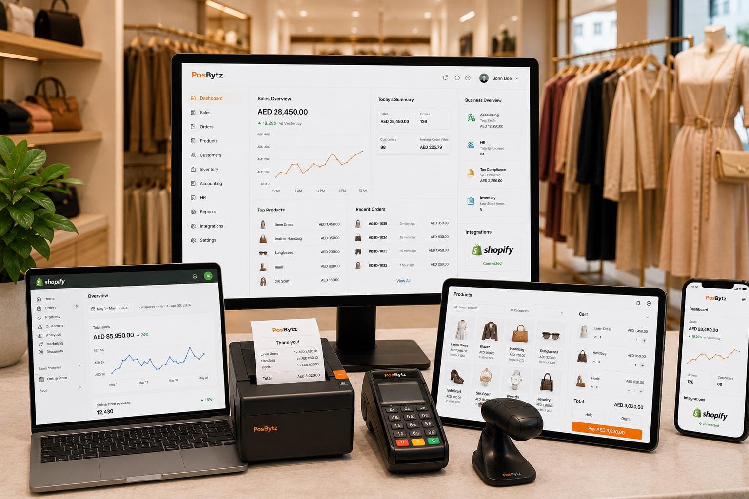 Shopify POS integration with real-time inventory sync, order management, and omnichannel retail operations