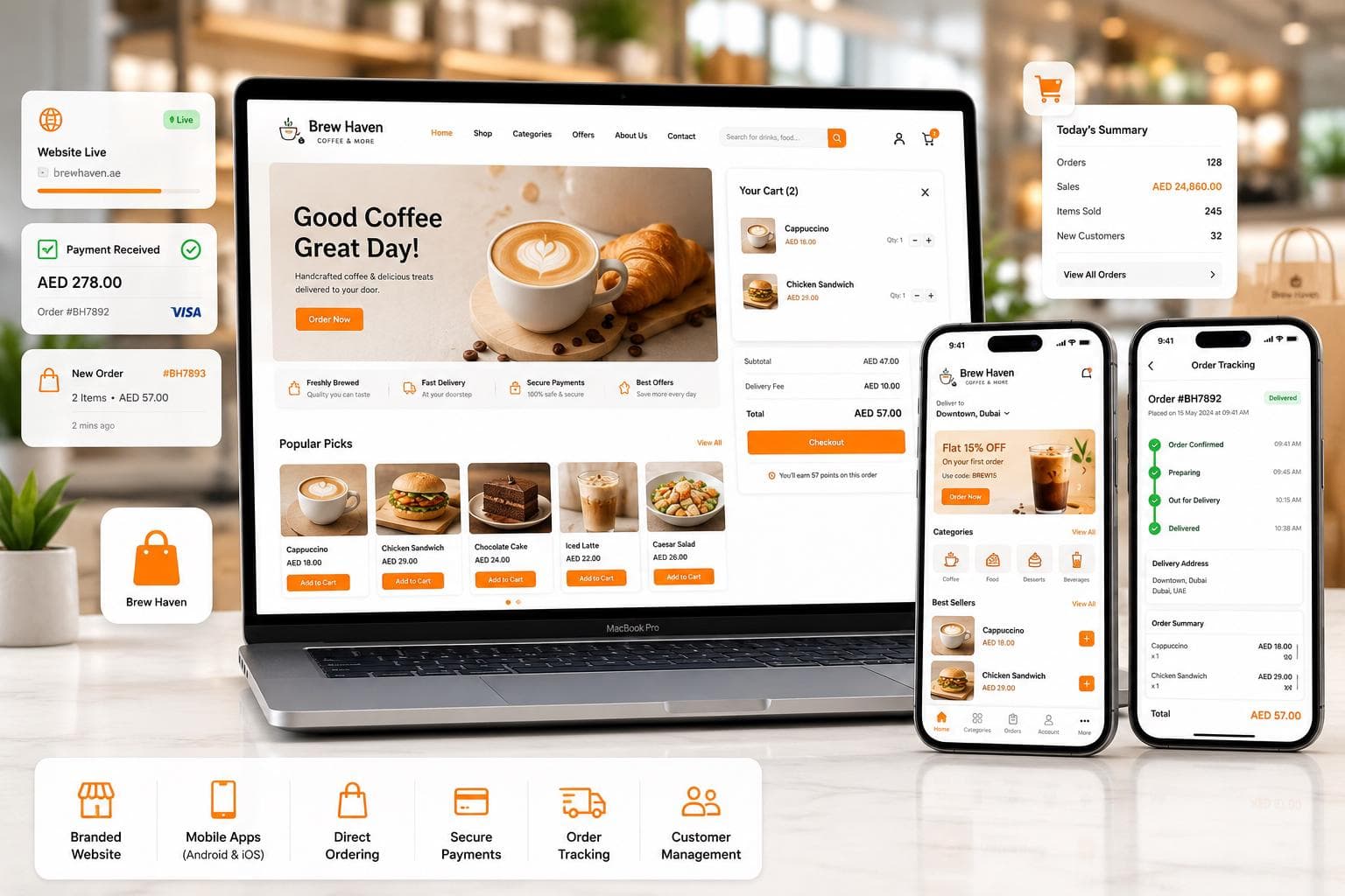 Branded online store with commission-free direct ordering and payment integration